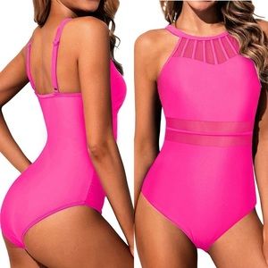 NWT High Neck One Piece Swimsuit Tummy‎ Control Halter Slimming Bathing Suit XL